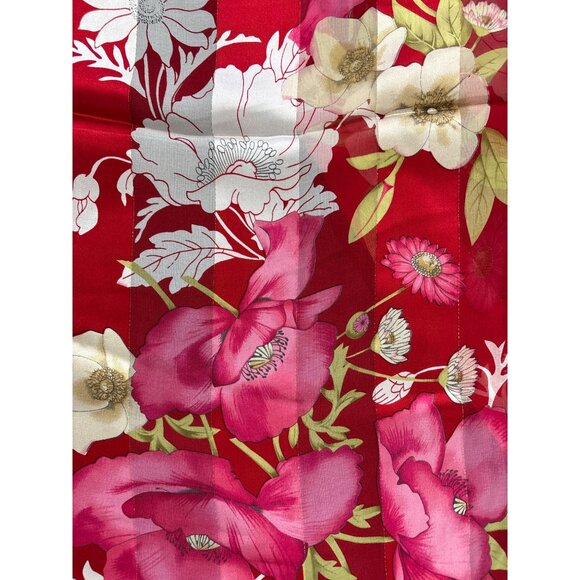 Oscar De La Renta Floral Silk Scarf With Red & Pink Flowers 12"x53" Vintage-Insp - Picture 2 of 4